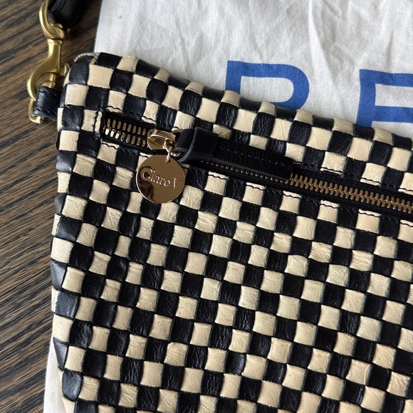 Clare V Grande Fanny Black/Cream Woven Checker Crossbody Bag Gorgeous w/dustbag - Picture 7 of 17